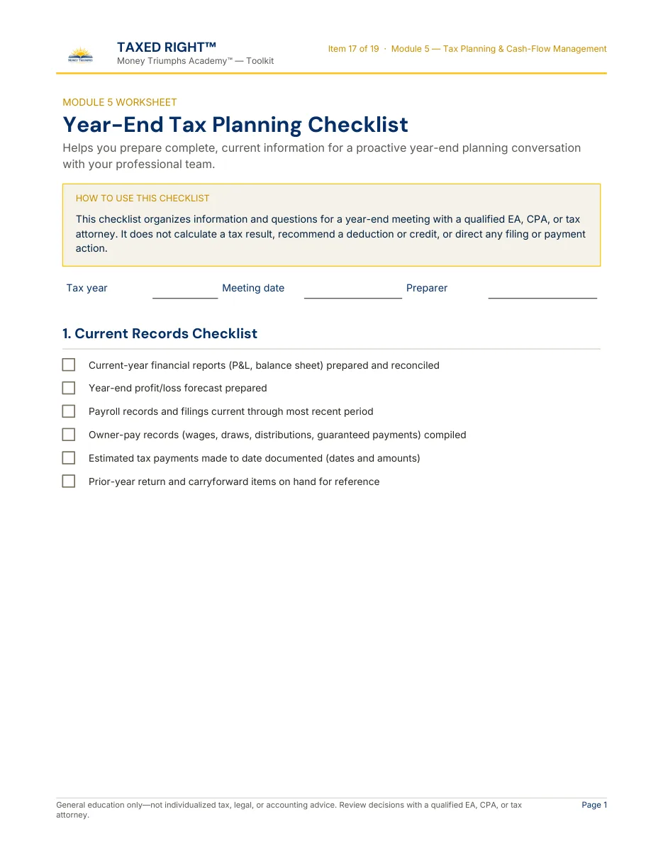 First page of the Year-End Tax Planning Checklist